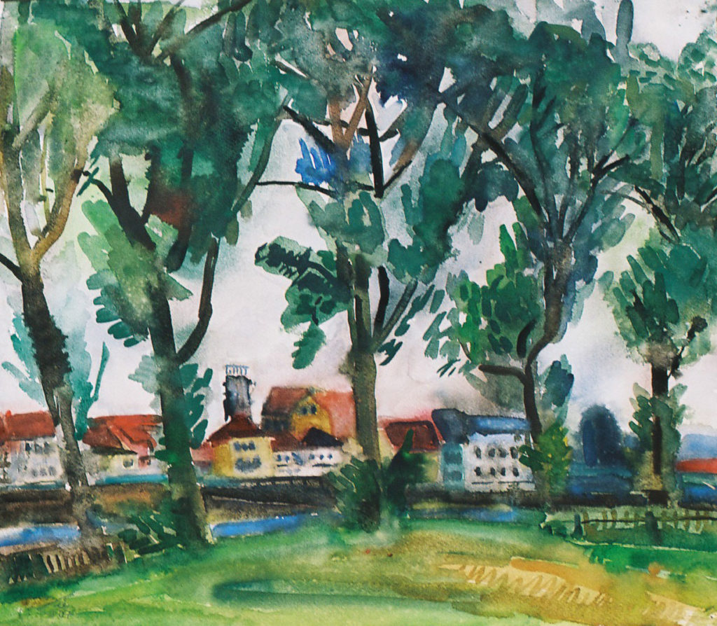 Pirna hinter Bäumen Aquarell 2007 50 x57 cm